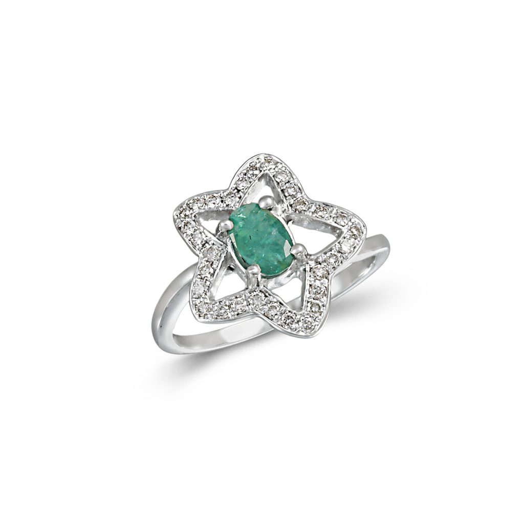 Rosette ring with diamond and emerald DR342